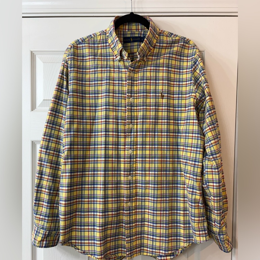 Ralph Lauren Men Large Button Up Long Sleeve Plaid Shirts Set 3 Pink Yellow Blue - Picture 10 of 13